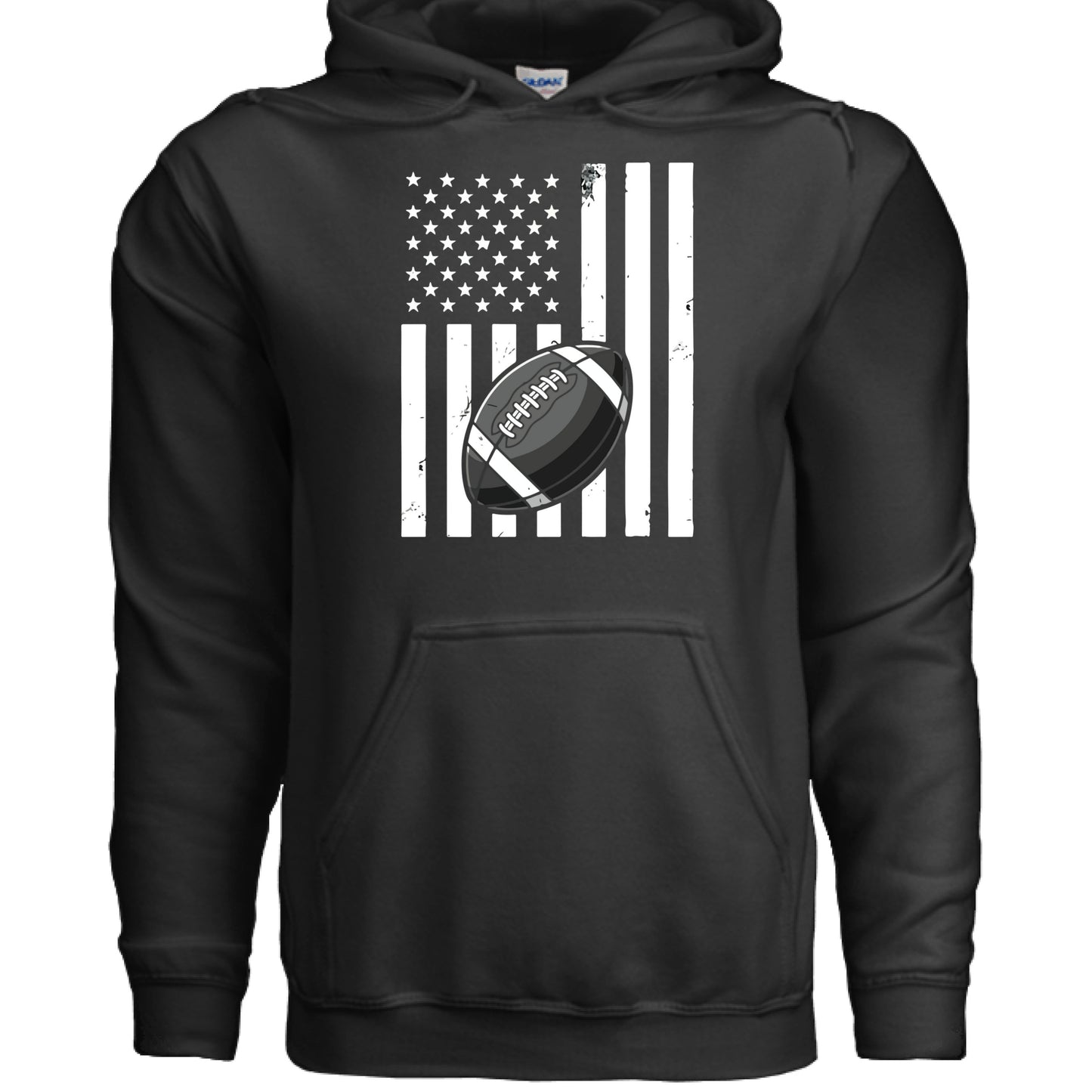 USA Football Flag Design - Patriotic Athlete & Football Lover Ladies Hoodie BLACK - FRONT