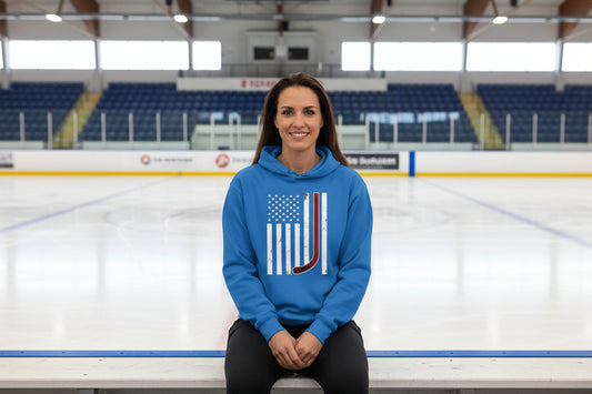 USA Hockey Flag Design - Patriotic Athlete & Hockey Lover Hoodie for Ladies Royal - FRONT