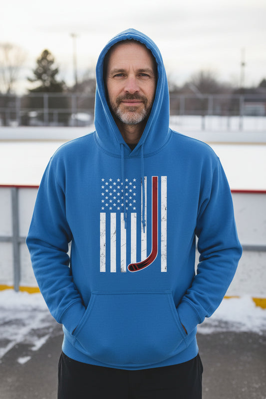 USA Hockey Flag Design - Patriotic Athlete & Hockey Lover Hoodie for Men Royal - FRONT