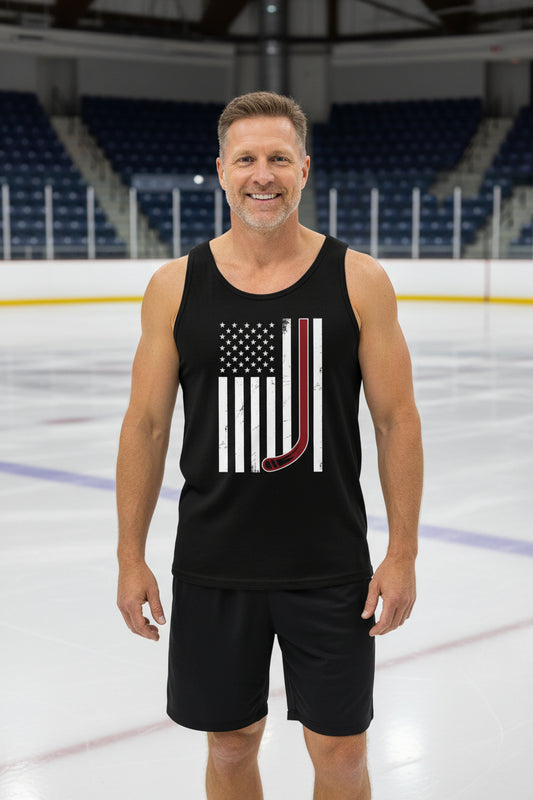 USA Hockey Flag Design - Patriotic Athlete & Hockey Lover Tank Top for Men BLACK - FRONT