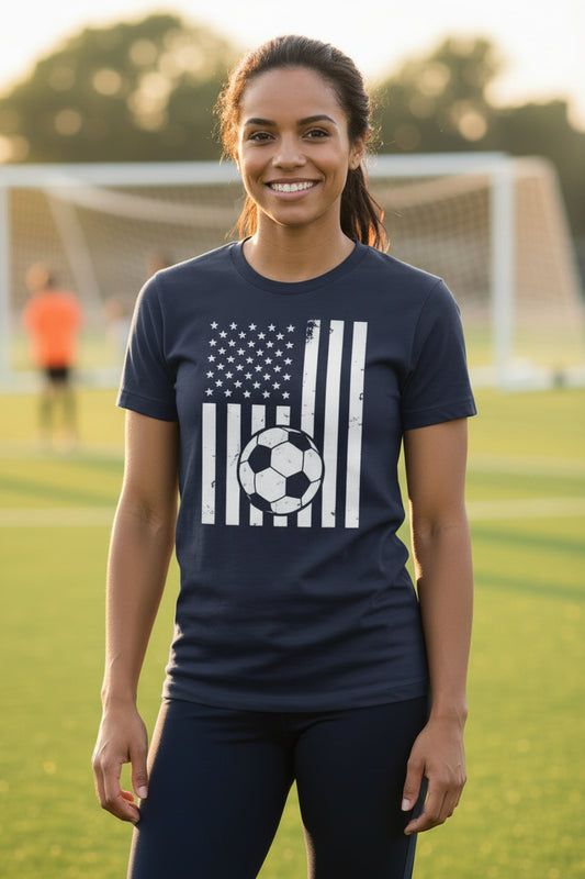 USA Soccer Flag Design - Patriotic Athlete & Soccer Lover T-Shirt for Women NAVY - FRONT