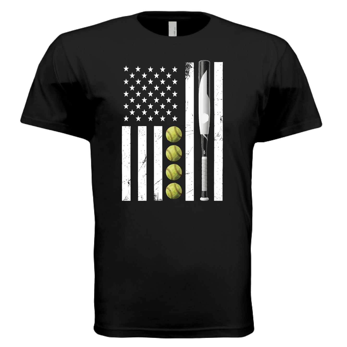 USA Softball Flag Design - Patriotic Athlete & Softball Lover T-Shirt for Men BLACK - FRONT