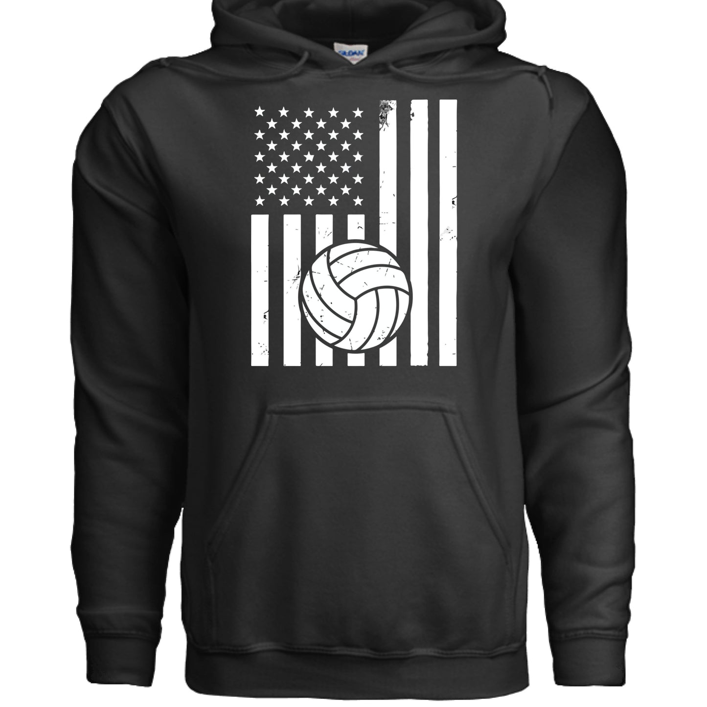 USA Volleyball Flag Design - Patriotic Athlete & Volleyball Lover Ladies Hoodie BLACK - FRONT