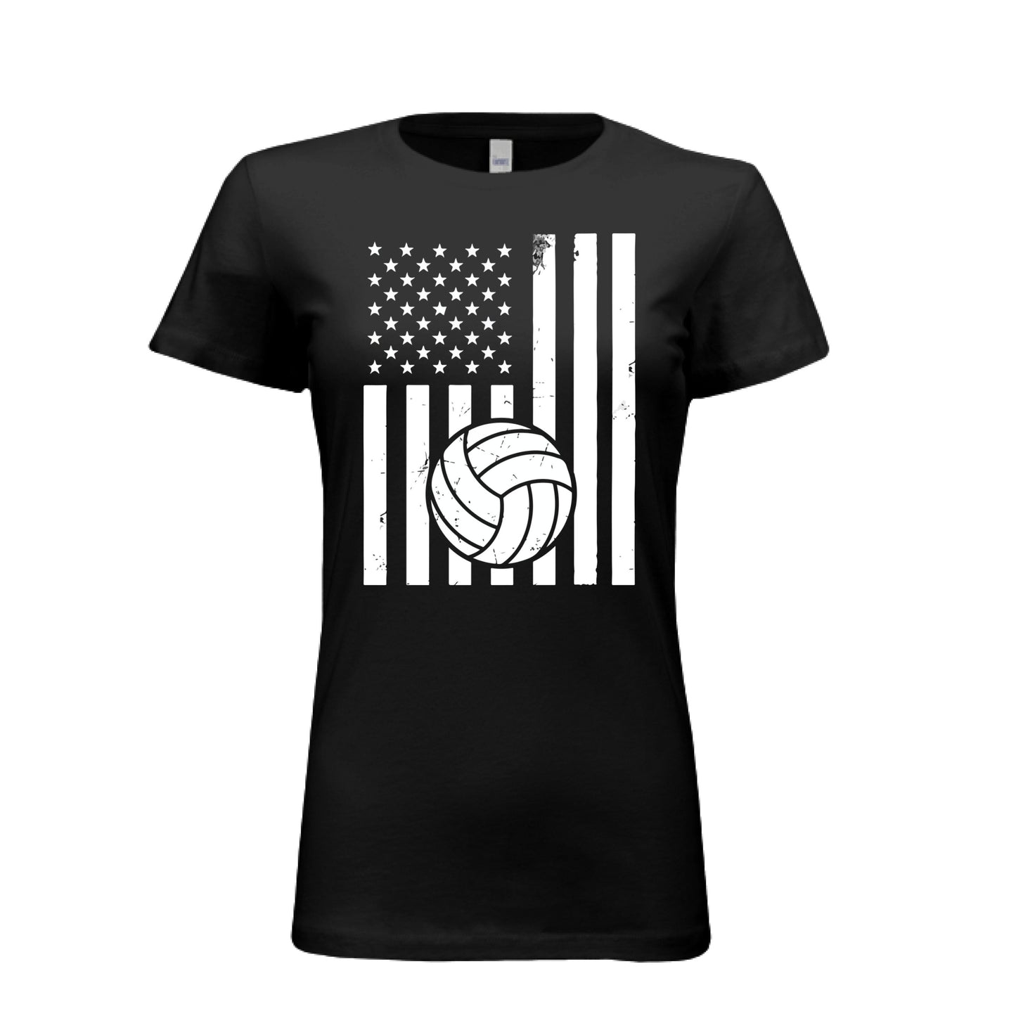 USA Volleyball Flag Design - Patriotic Athlete & Volleyball Lover Ladies T-Shirt BLACK - FRONT