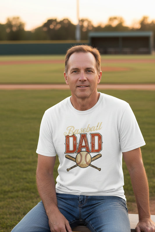 Vintage Baseball Dad T-Shirt – Retro Sports Fan Pride Design White - FRONT