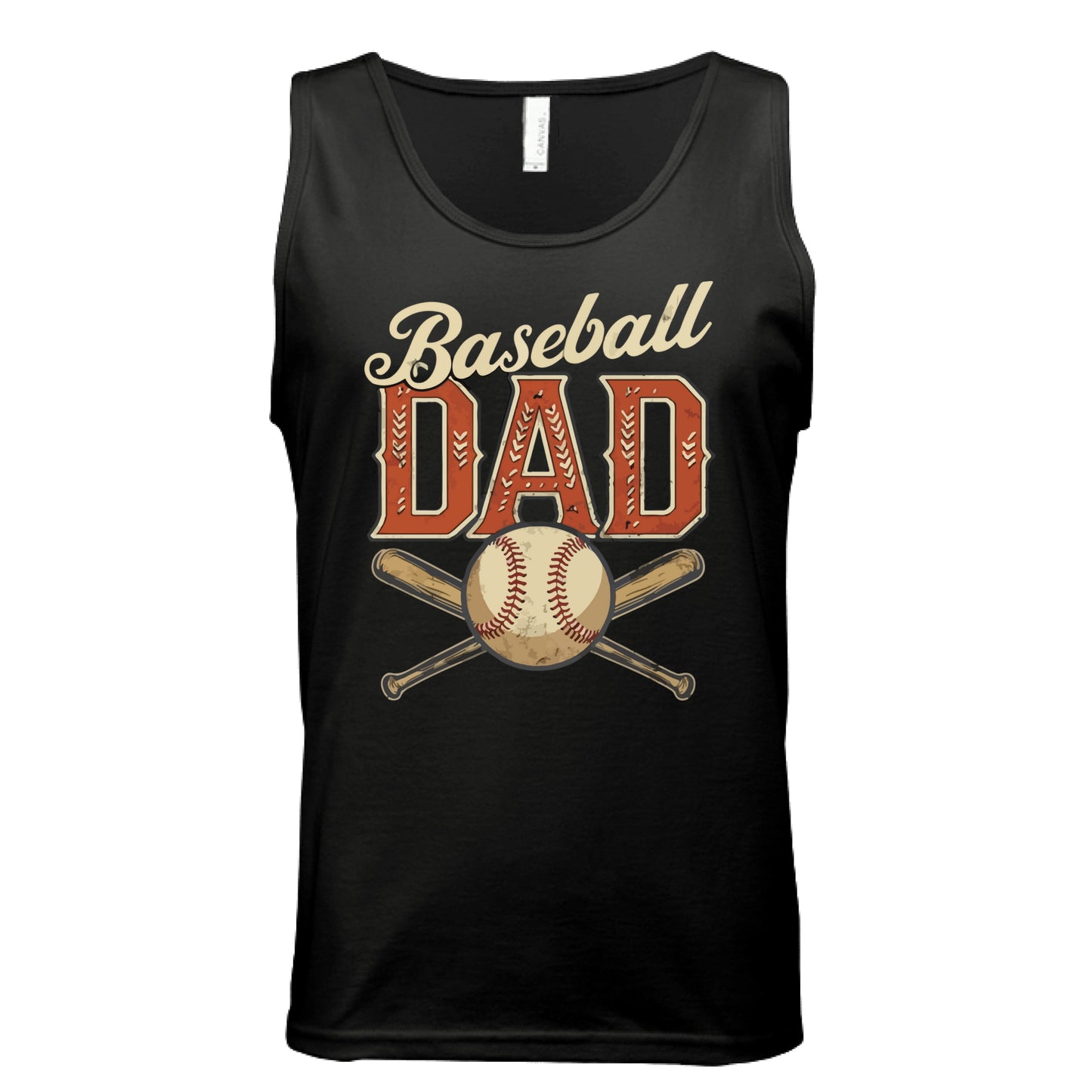 Vintage Baseball Dad Tank Top– Retro Sports Fan Pride Design BLACK- FRONT