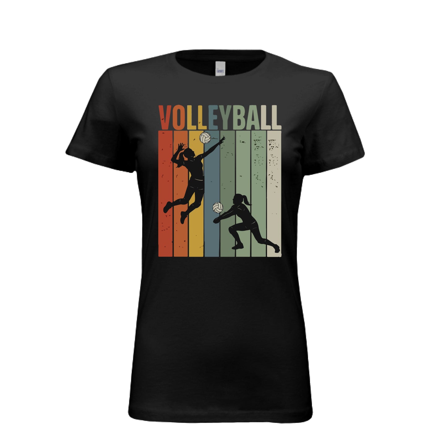Volleyball Mom Athletic Pride Retro Color Stripe T-Shirt Design BLACK- FRONT