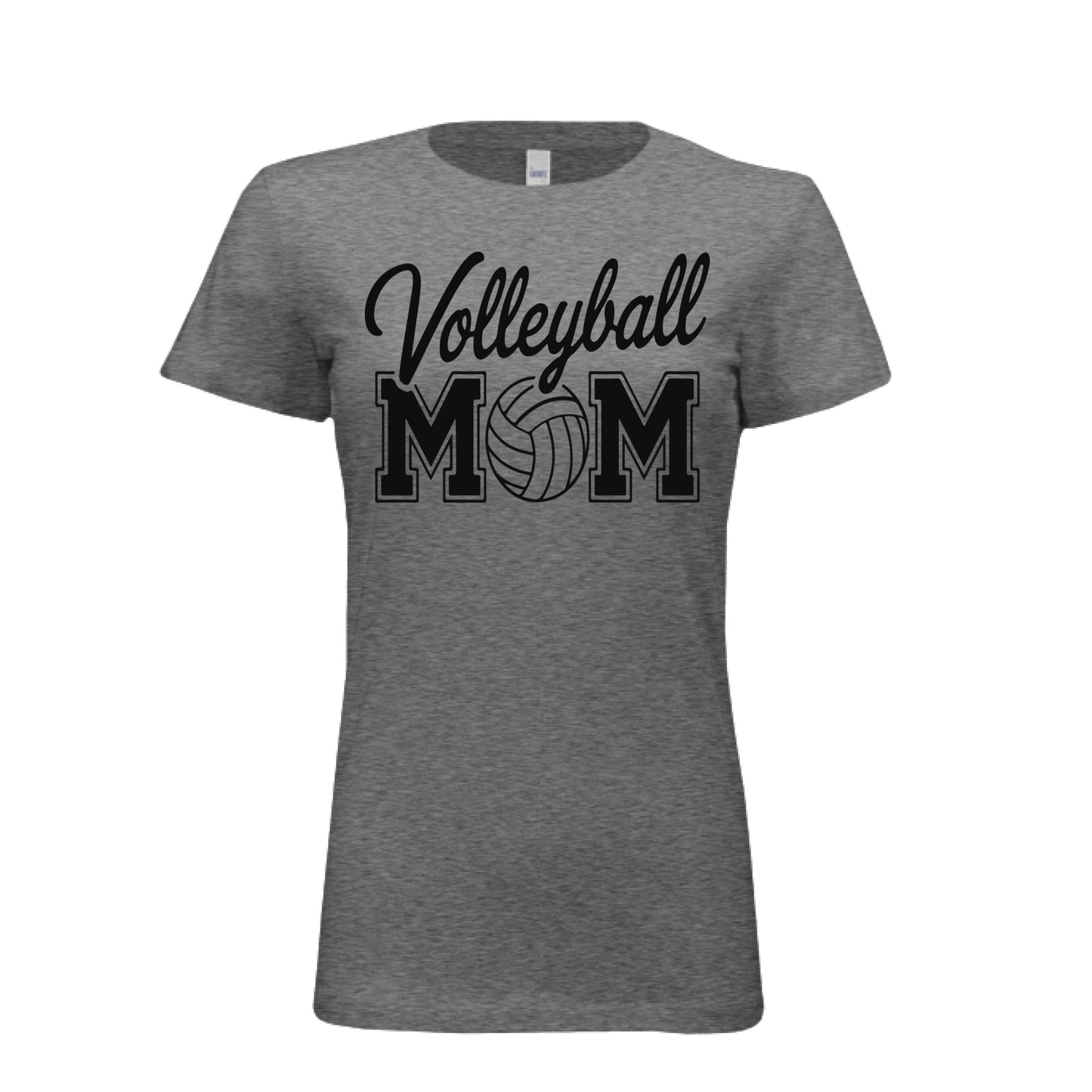 Volleyball Mom Script Design with Ball Graphic – Game Day Spirit Style T-Shirt DEEP HEATHER - FRONT