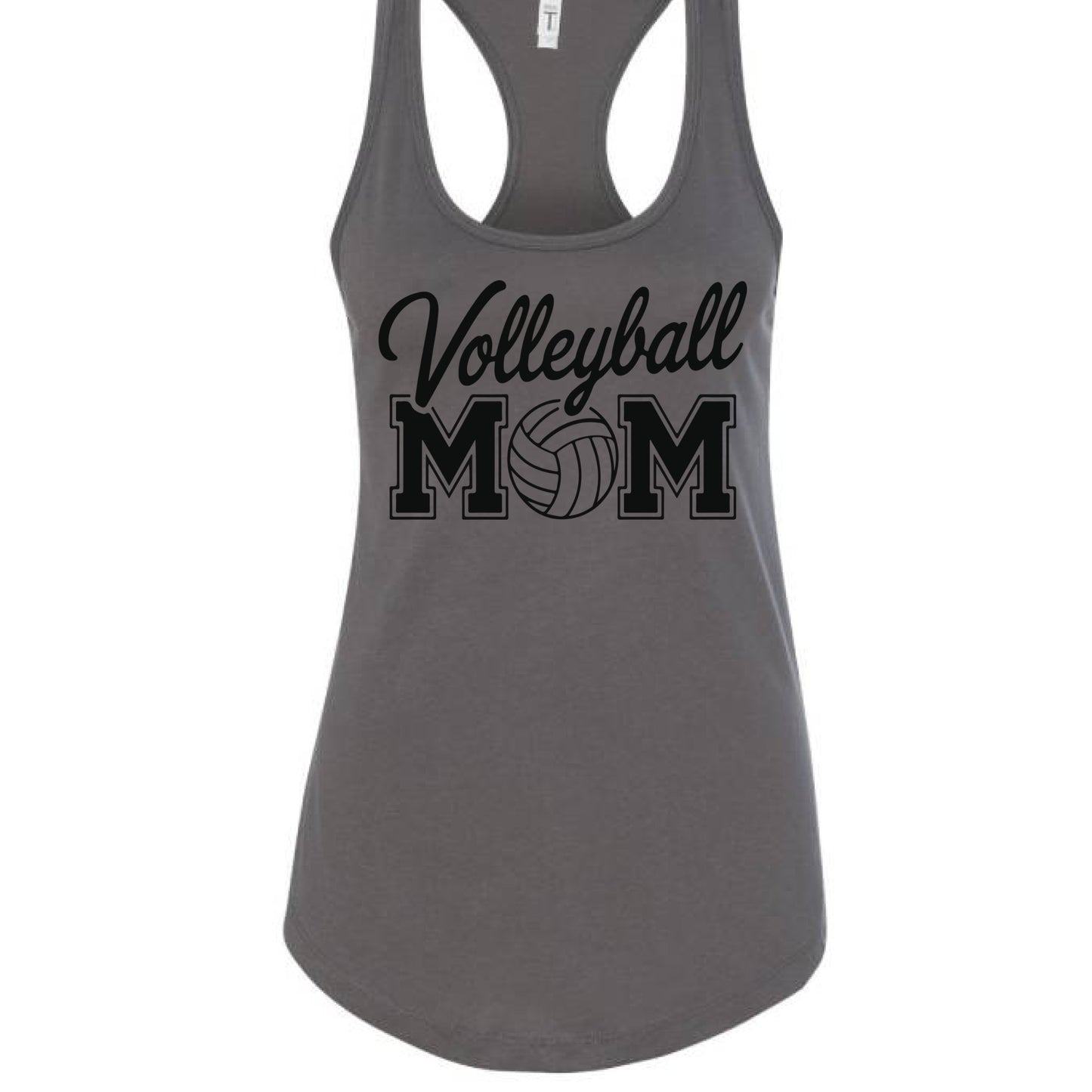Volleyball Mom Script Design with Ball Graphic – Game Day Spirit Style Tank Top Dark Gray- FRONT