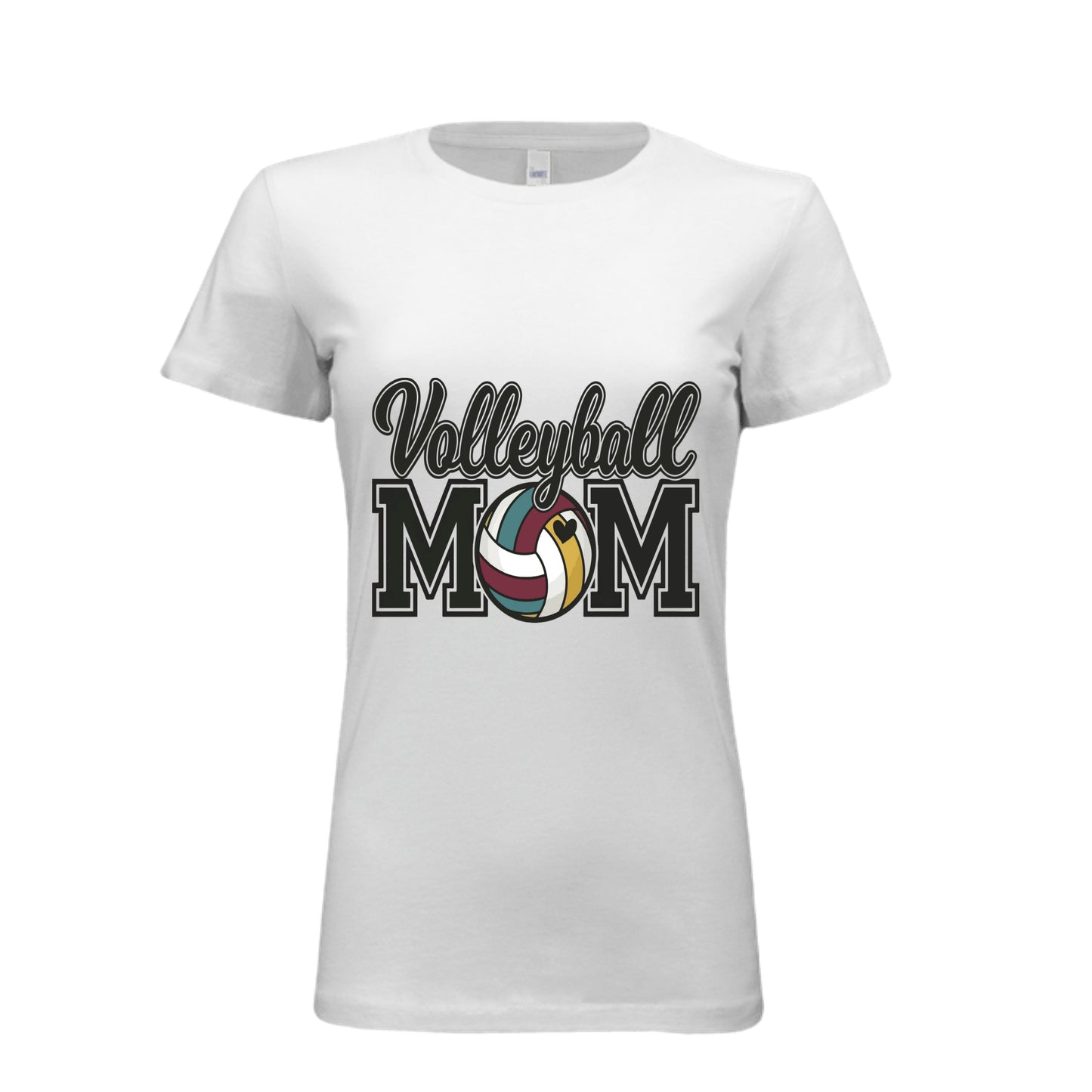 Volleyball Mom T-Shirt with Heart Ball – Game Day Spirit Style WHITE - 6004 - FRONT