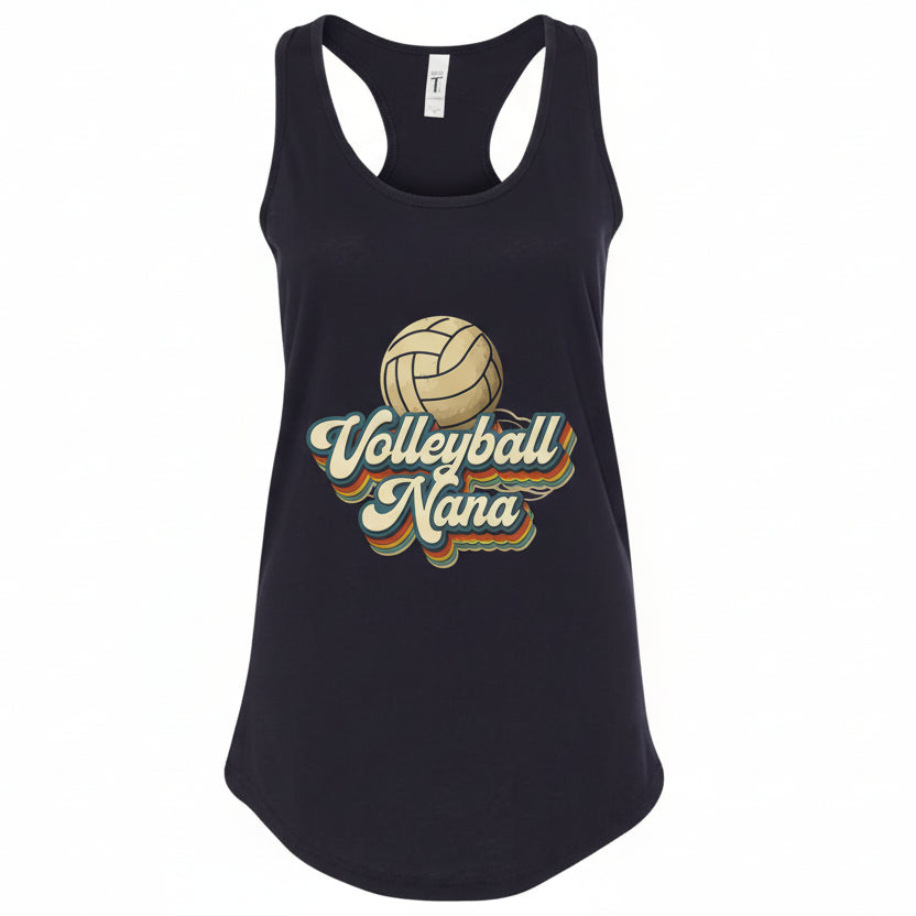 Volleyball Nana Groovy Retro Sports Family Fan Tank Top Black - N1533 - FRONT