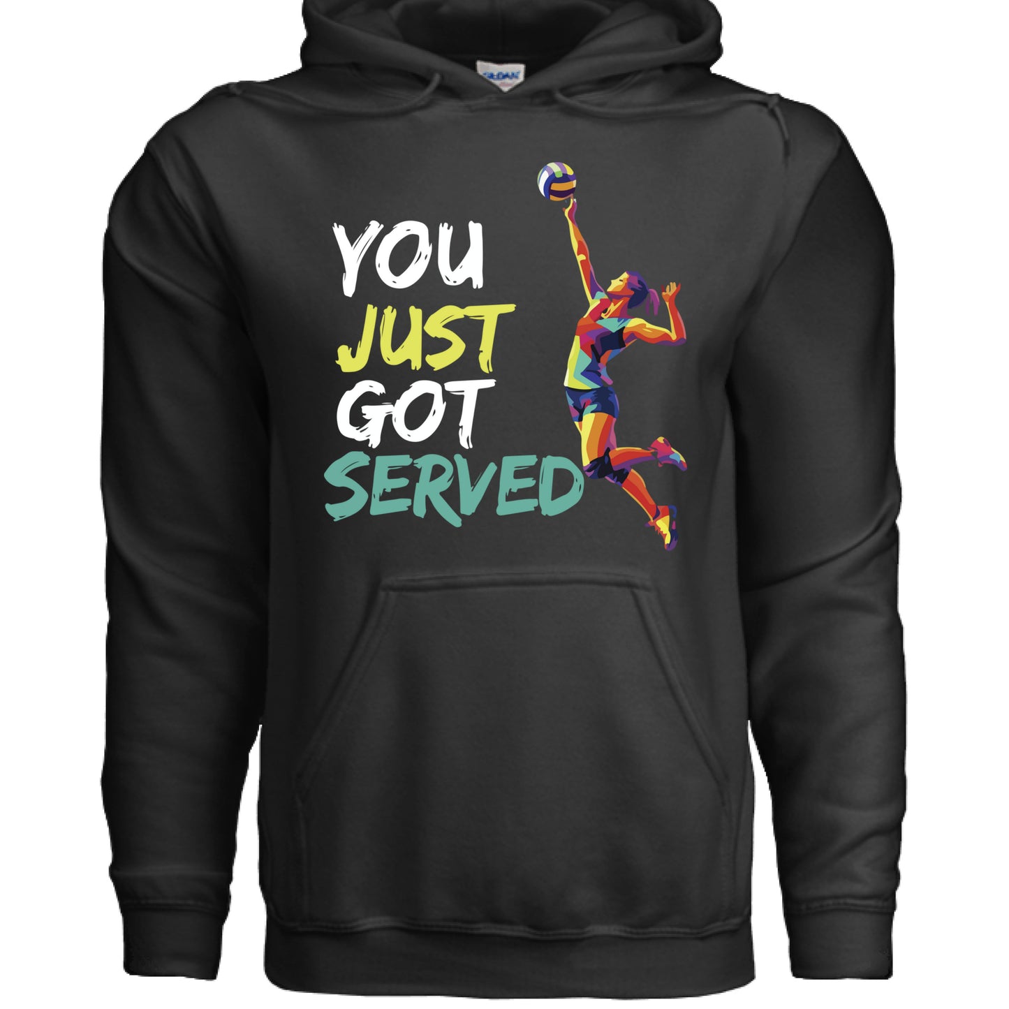 You Just Got Served Volleyball Ladies Hoodie– Colorful Athlete Action Graphic BLACK- FRONT