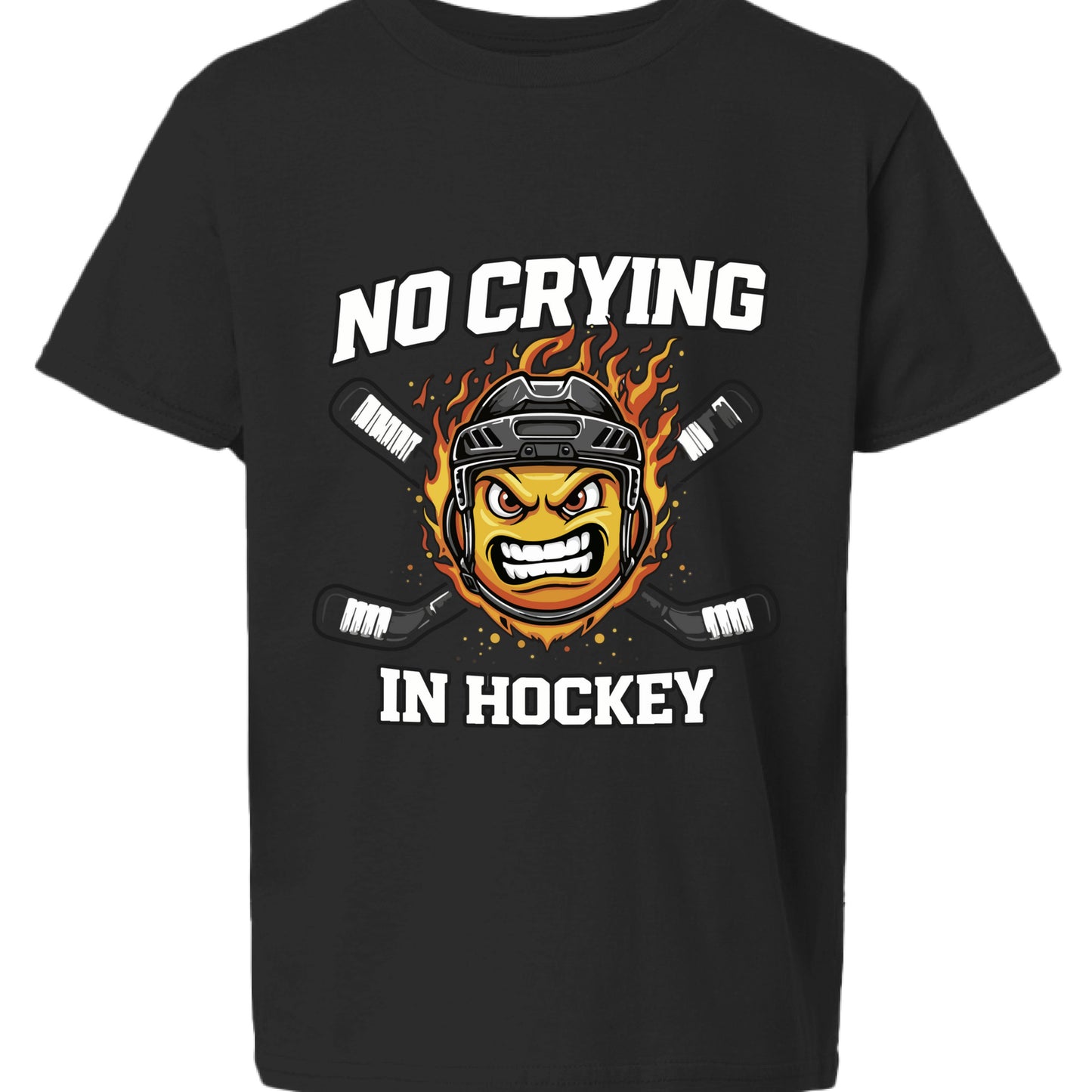 No Crying in Hockey Funny Flame Skull Sports T-Shirt