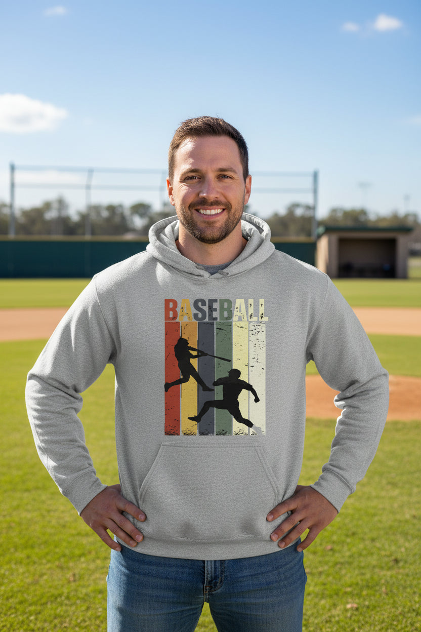 Baseball Dad Athletic Pride Retro Color Stripe Hoodie Design SPORT GREY - FRONT