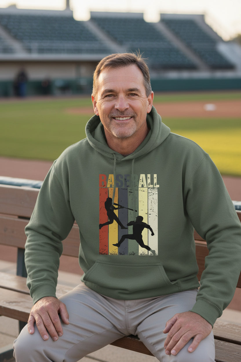 Baseball Dad Athletic Pride Retro Color Stripe Hoodie Design MILITARY GREEN - FRONT