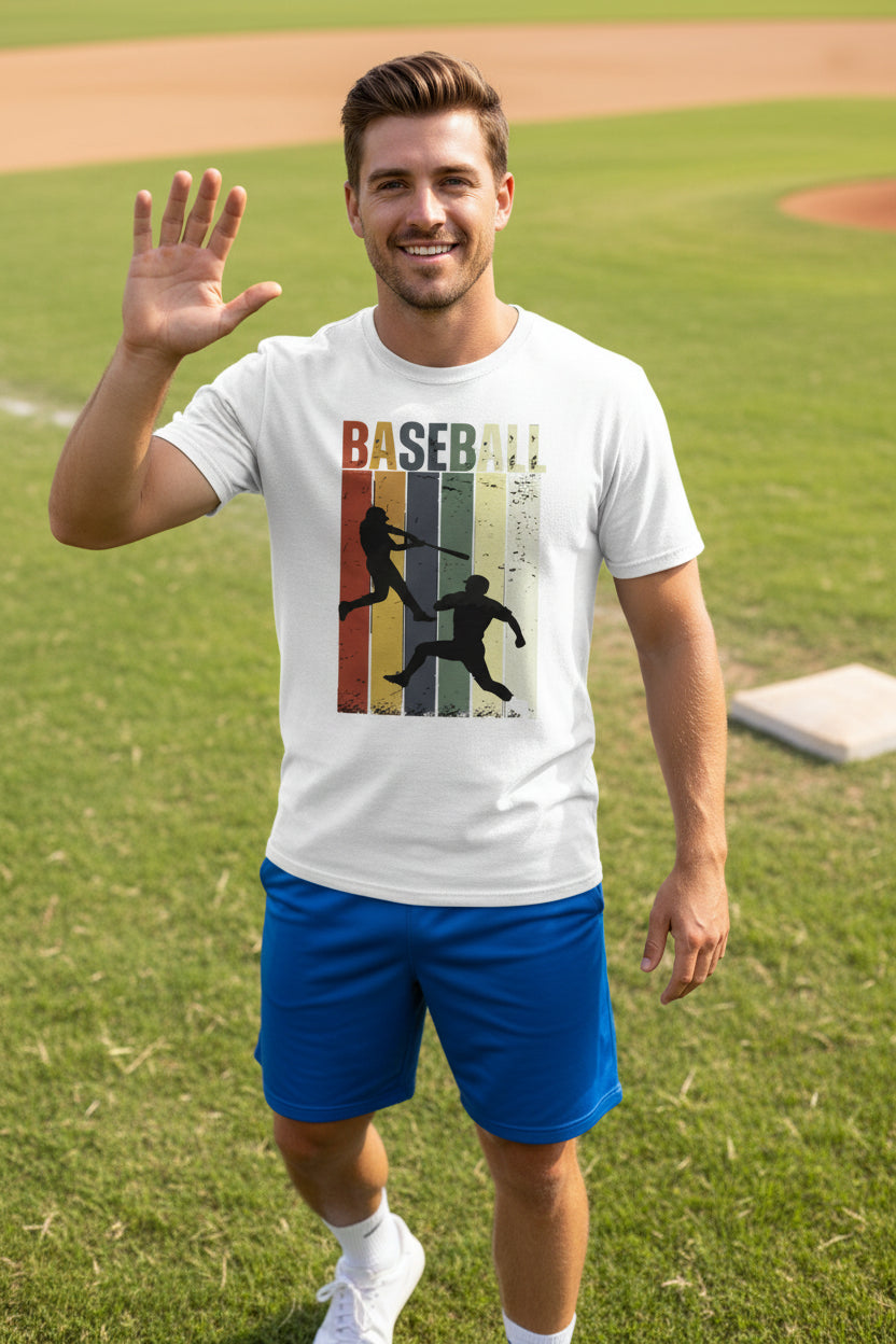 Baseball Dad Athletic Pride Retro Color Stripe T-Shirt Design White - FRONT