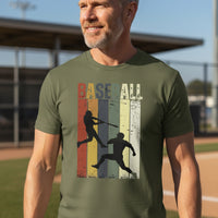Baseball Dad Athletic Pride Retro Color Stripe T-Shirt Design MILITARY GREEN - FRONT
