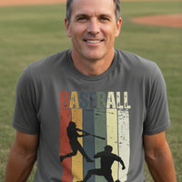 Baseball Dad Athletic Pride Retro Color Stripe T-Shirt Design Heavy Metal - FRONT