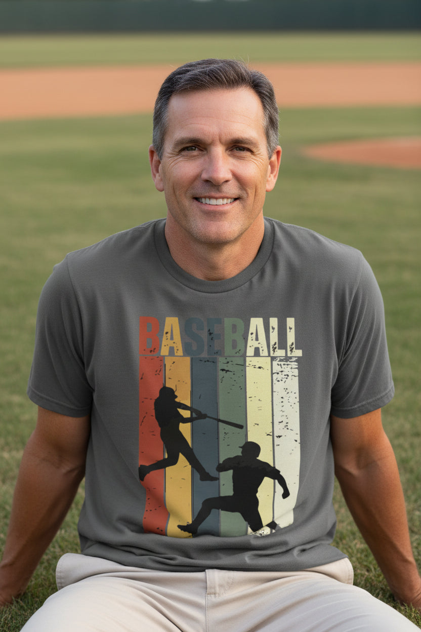 Baseball Dad Athletic Pride Retro Color Stripe T-Shirt Design Heavy Metal - FRONT