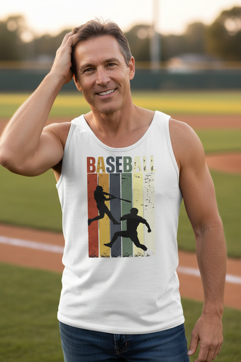 Baseball Dad Athletic Pride Retro Color Stripe Tank Top Design WHITE - FRONT
