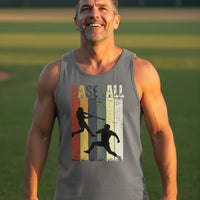 Baseball Dad Athletic Pride Retro Color Stripe Tank Top Design DARK GREY - FRONT