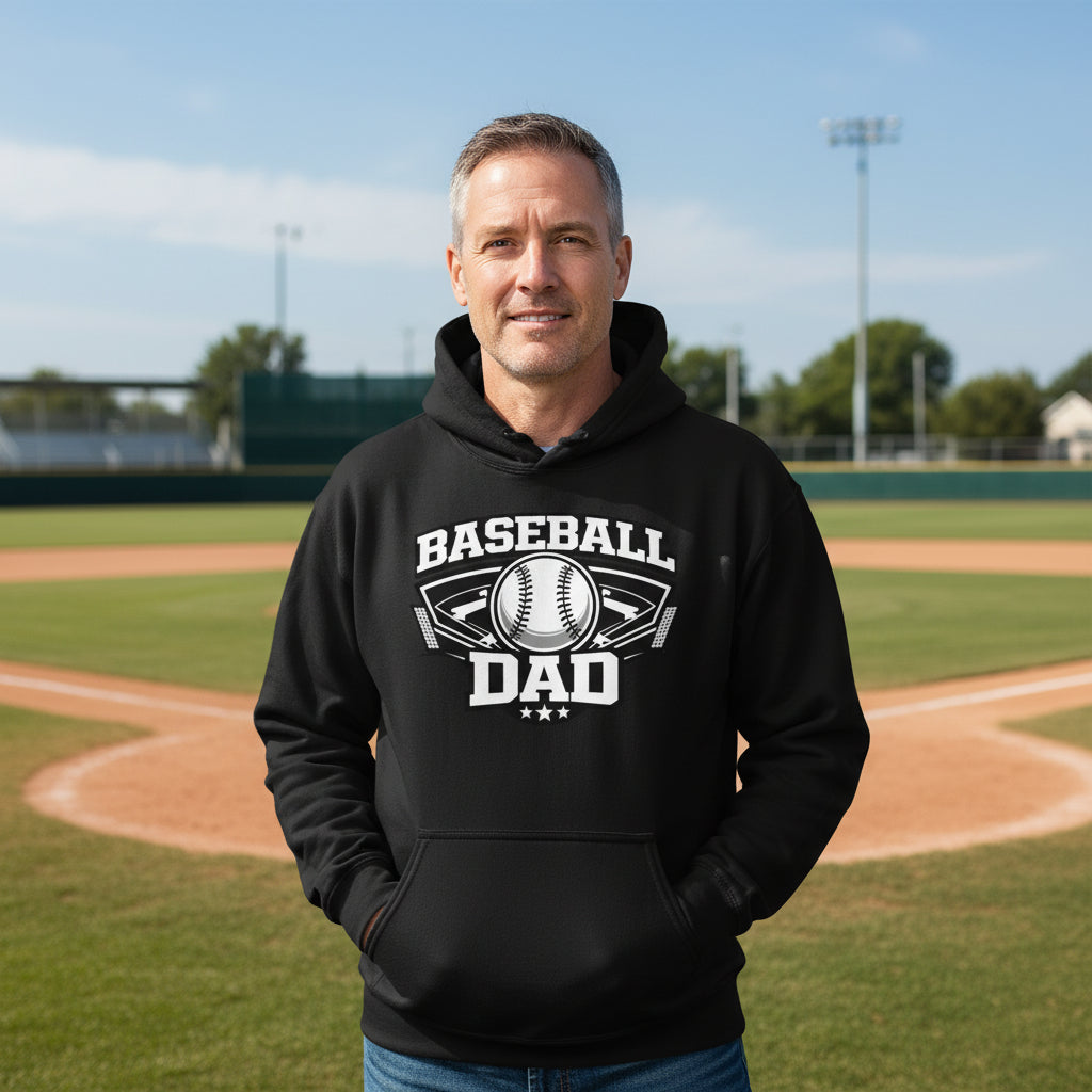 Baseball Dad Hoodie – Proud Game Day Sports Dad Graphic Hoodie BLACK - FRONT