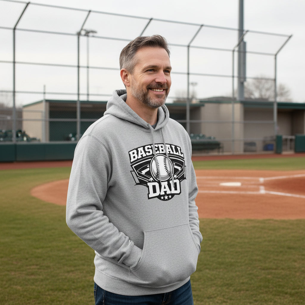 Baseball Dad Hoodie – Proud Game Day Sports Dad Graphic Hoodie SPORT GREY - FRONT