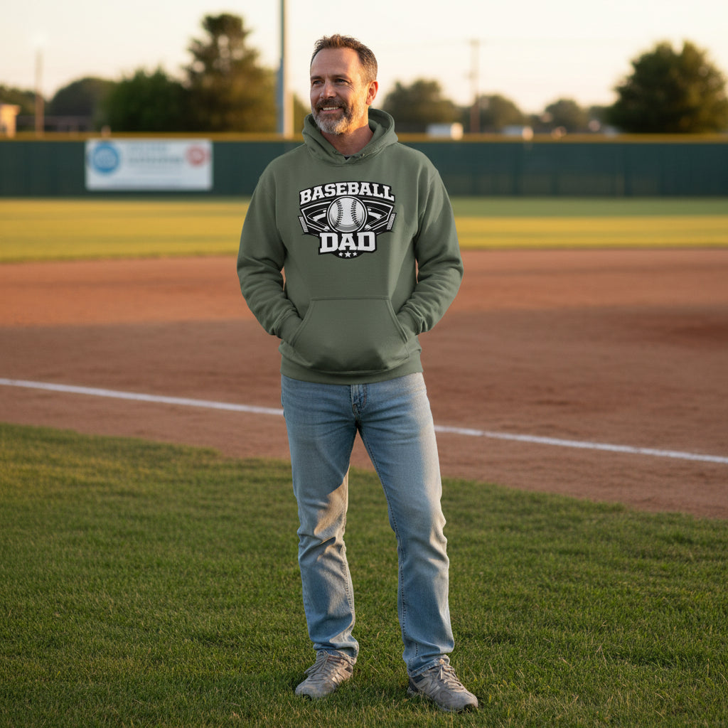 Baseball Dad Hoodie – Proud Game Day Sports Dad Graphic Hoodie MILITARY GREEN - FRONT