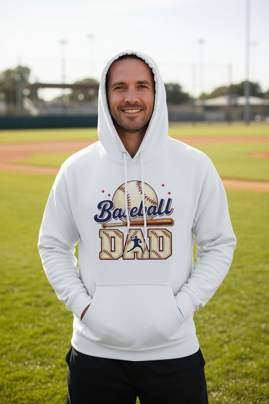 Baseball Dad Hoodie with Vintage Style Bat and Ball Sports Fan Design WHITE - SF500 - FRONT