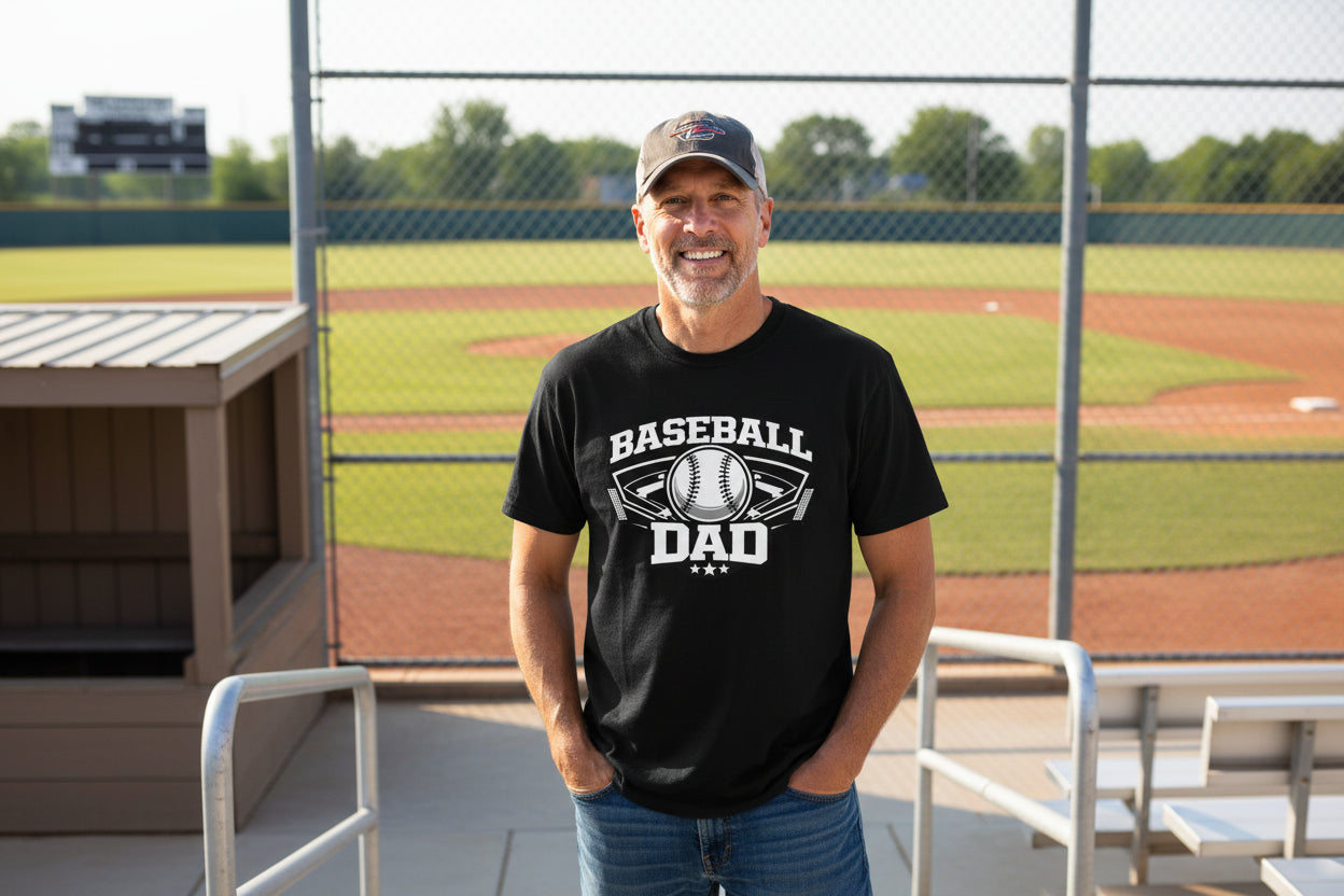 Baseball Dad Shirt – Proud Game Day Sports Dad Graphic Tee BLACK - FRONT