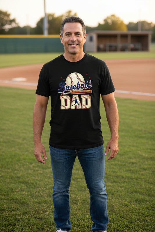 Baseball Dad T-Shirt with Vintage Style Bat and Ball Sports Fan Design BLACK - 3600 - FRONT