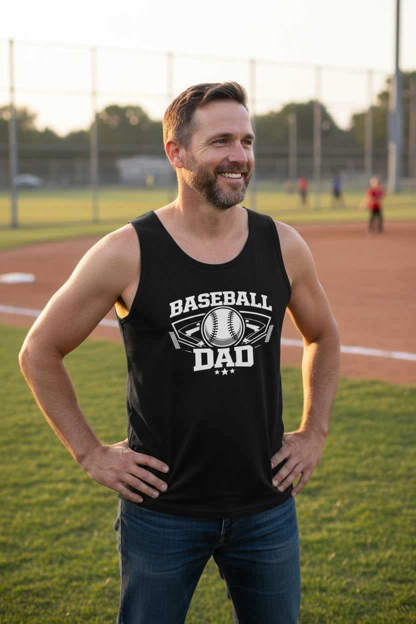 Baseball Dad Tank top – Proud Game Day Sports Dad Graphic Top BLACK - FRONT