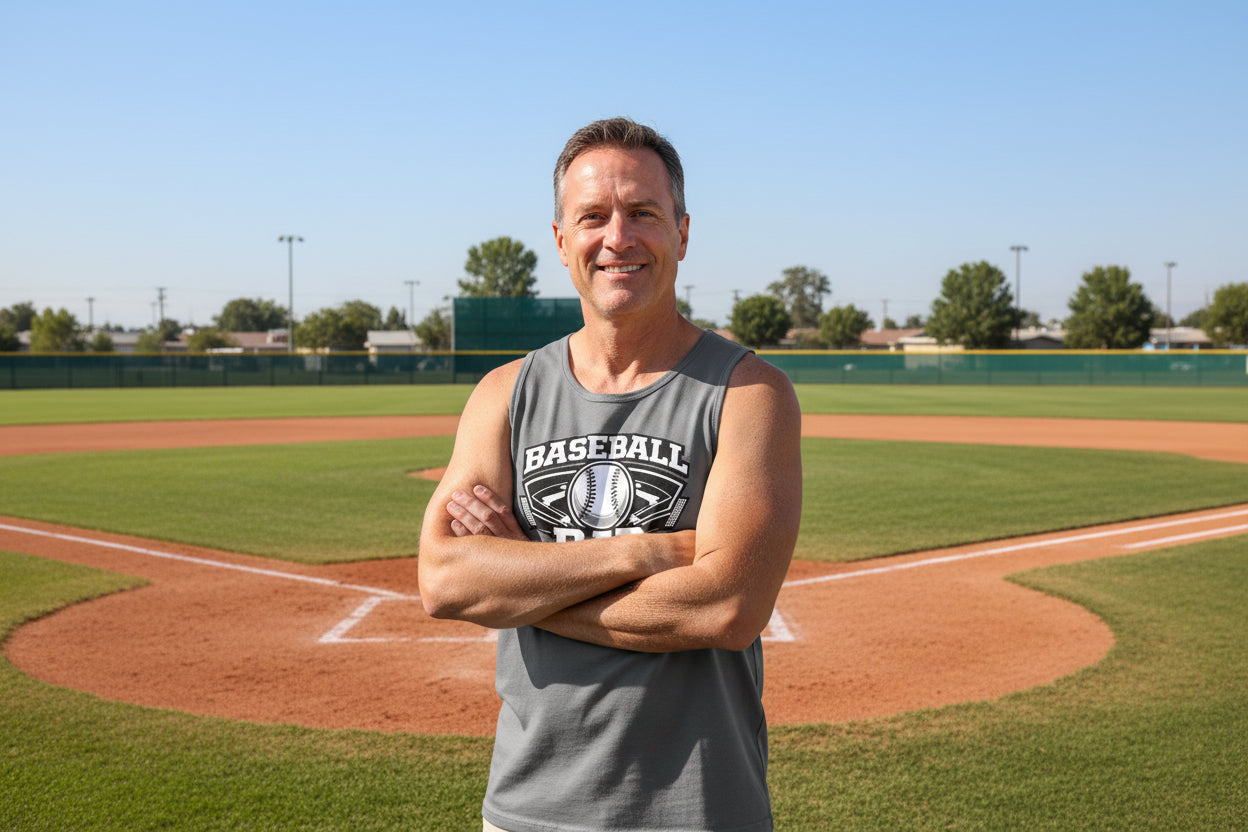 Baseball Dad Tank top – Proud Game Day Sports Dad Graphic Top DARK GREY - FRONT
