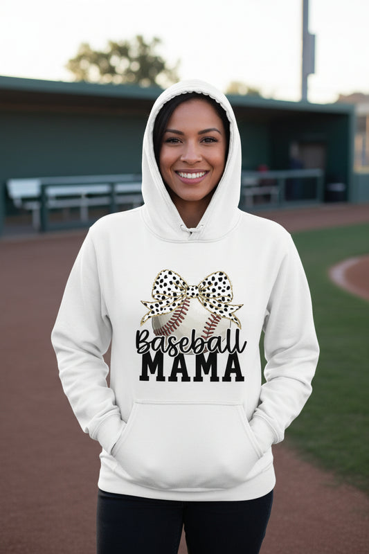 Baseball Mama Bow Vibes – Cute & Trendy Game Day Style Hoodie WHITE - SF500 - FRONT