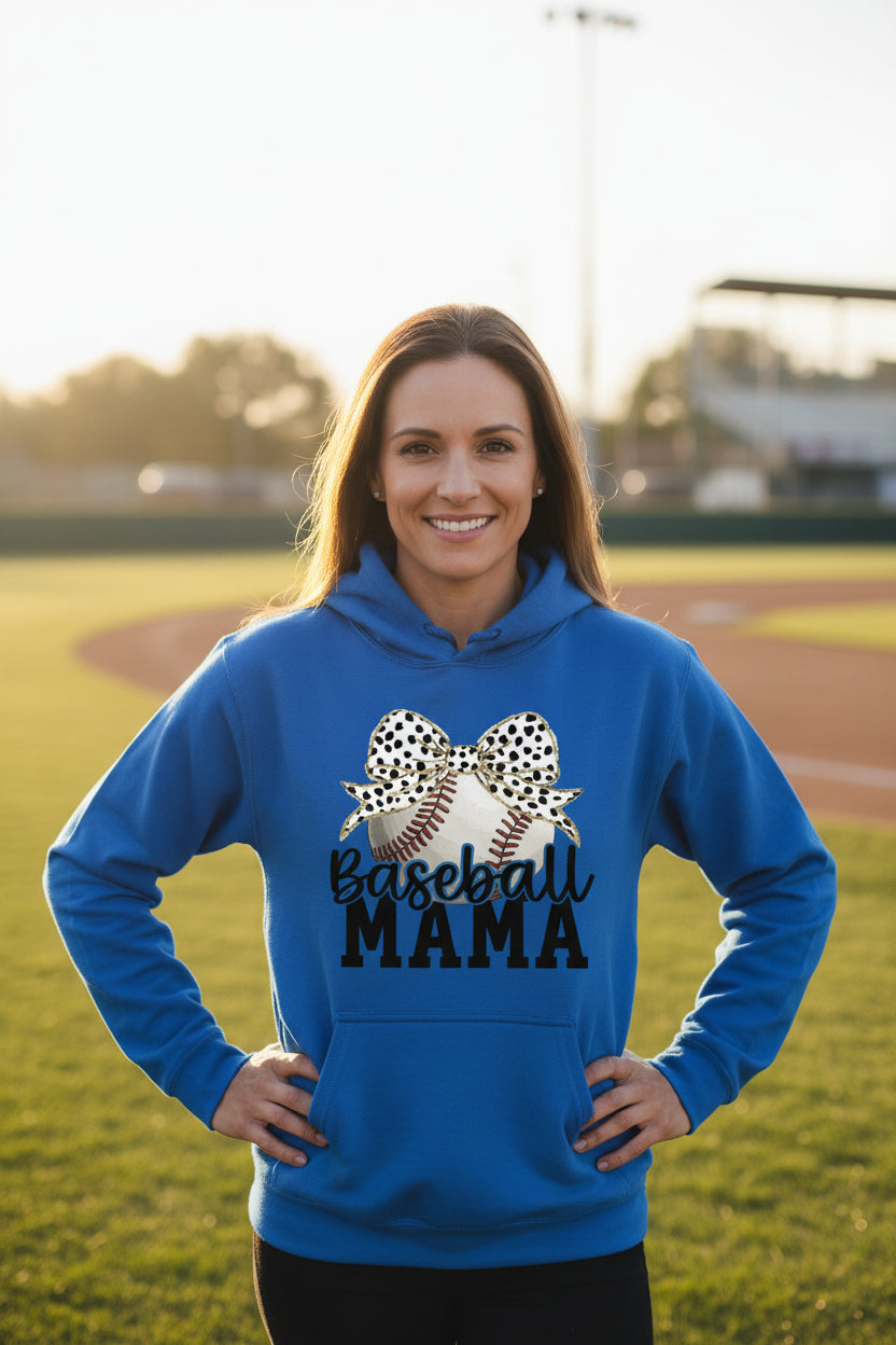 Baseball Mama Bow Vibes – Cute & Trendy Game Day Style Hoodie Royal - SF500 - FRONT