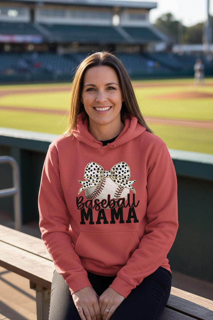 Baseball Mama Bow Vibes – Cute & Trendy Game Day Style Hoodie RED - SF500 - FRONT
