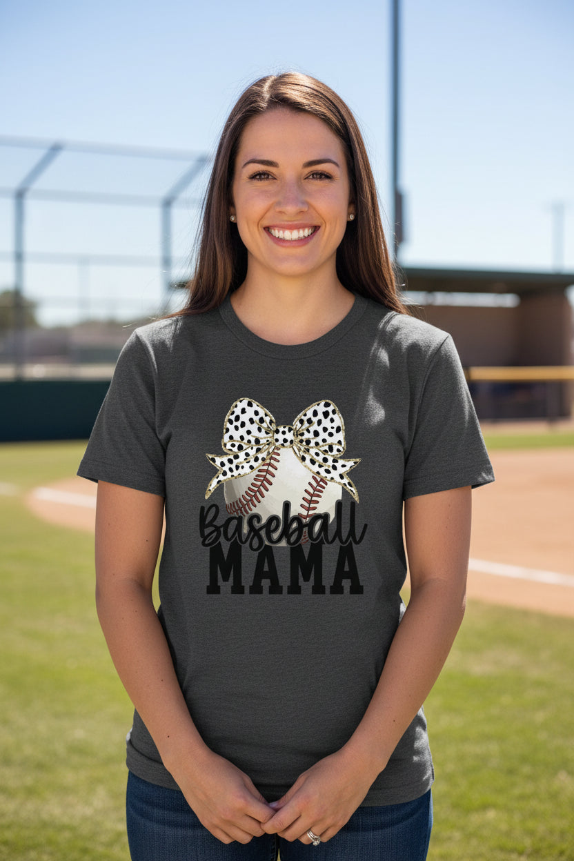 Baseball Mama Bow Vibes – Cute & Trendy Game Day Style T-Shirt DRK GREY HEATHER - 6004 - FRONT