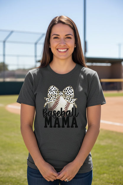 Baseball Mama Bow Vibes – Cute & Trendy Game Day Style T-Shirt DRK GREY HEATHER - 6004 - FRONT