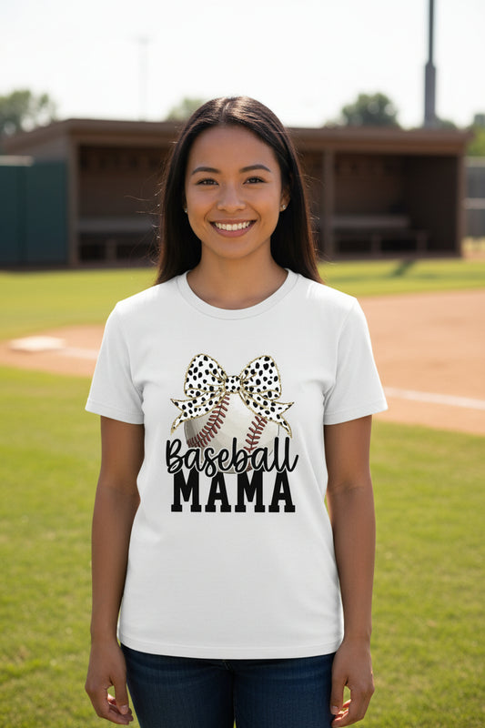 Baseball Mama Bow Vibes – Cute & Trendy Game Day Style T-Shirt WHITE - 6004 - FRONT