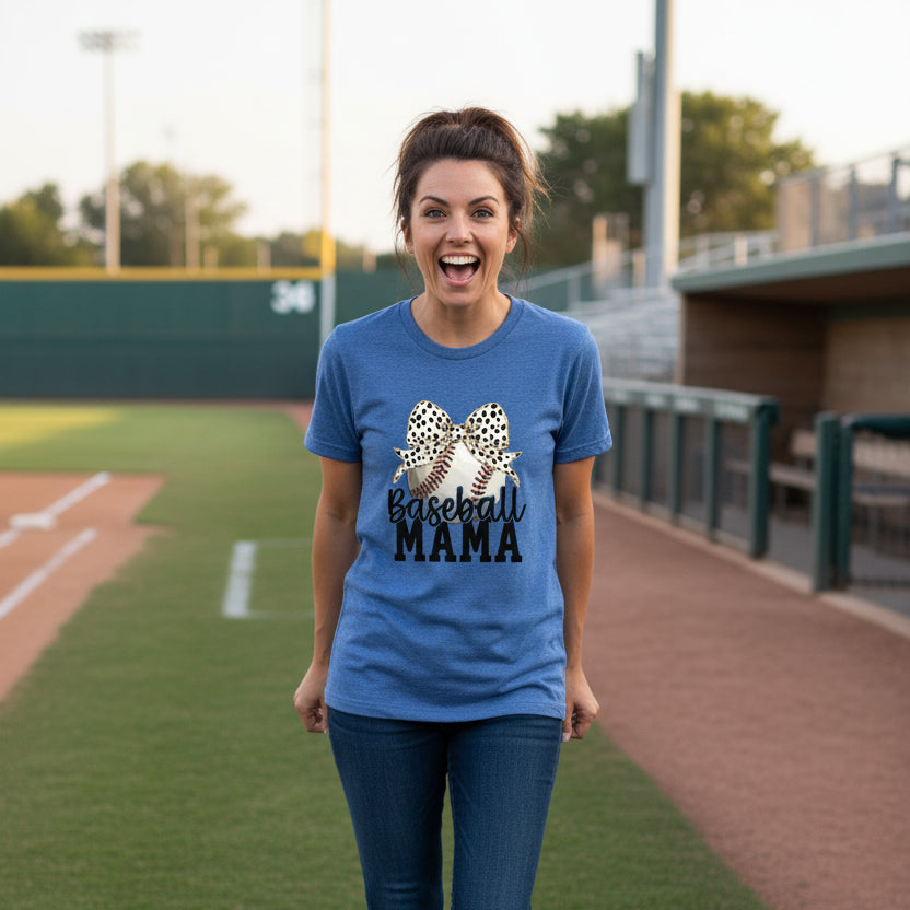 Baseball Mama Bow Vibes – Cute & Trendy Game Day Style T-Shirt HTHR TRUE ROYAL - 6004 - FRONT