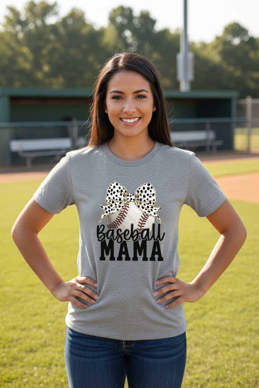 Baseball Mama Bow Vibes – Cute & Trendy Game Day Style T-Shirt ATHLETIC HEATHER - 6004 - FRONT