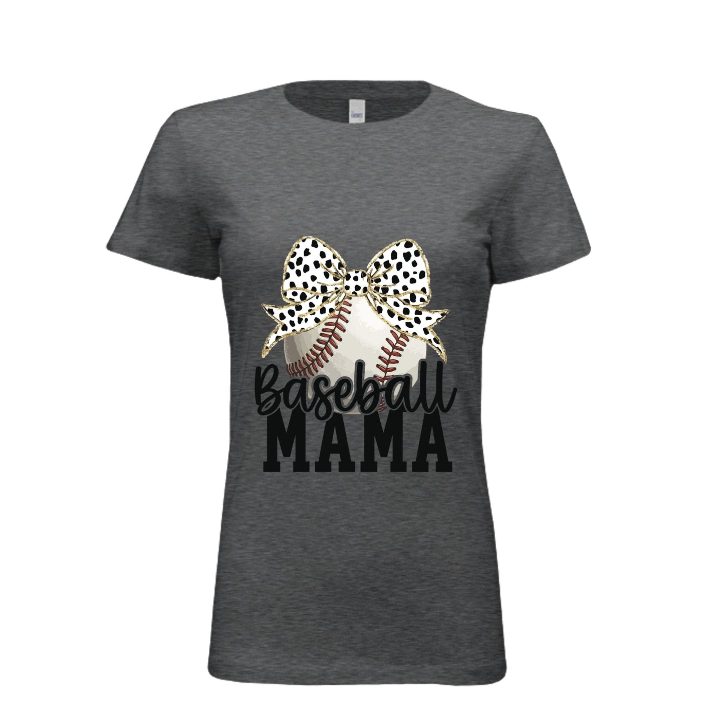 Baseball Mama Bow Vibes – Cute & Trendy Game Day Style T-Shirt DRK GREY HEATHER - 6004 - FRONT
