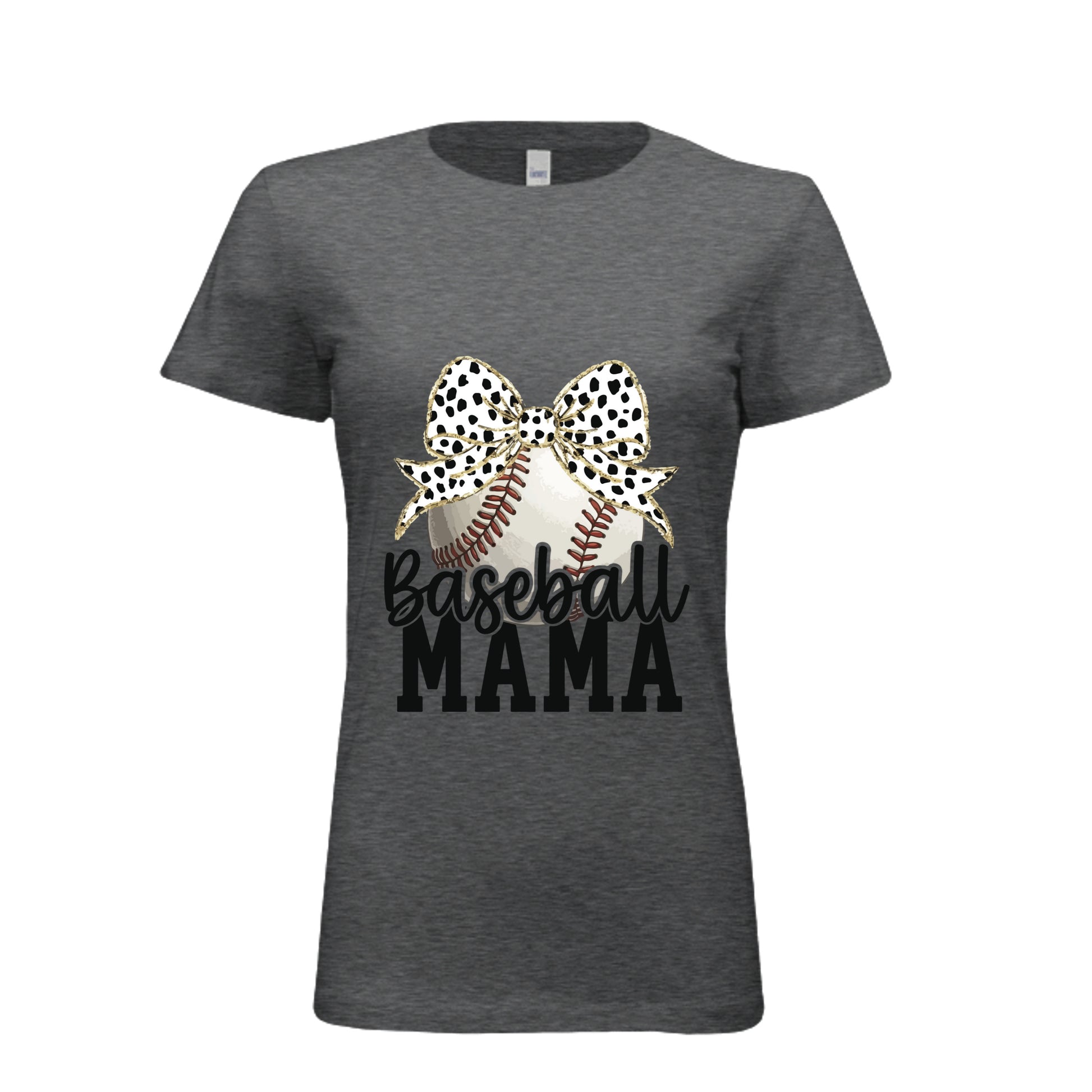 Baseball Mama Bow Vibes – Cute & Trendy Game Day Style T-Shirt DRK GREY HEATHER - 6004 - FRONT