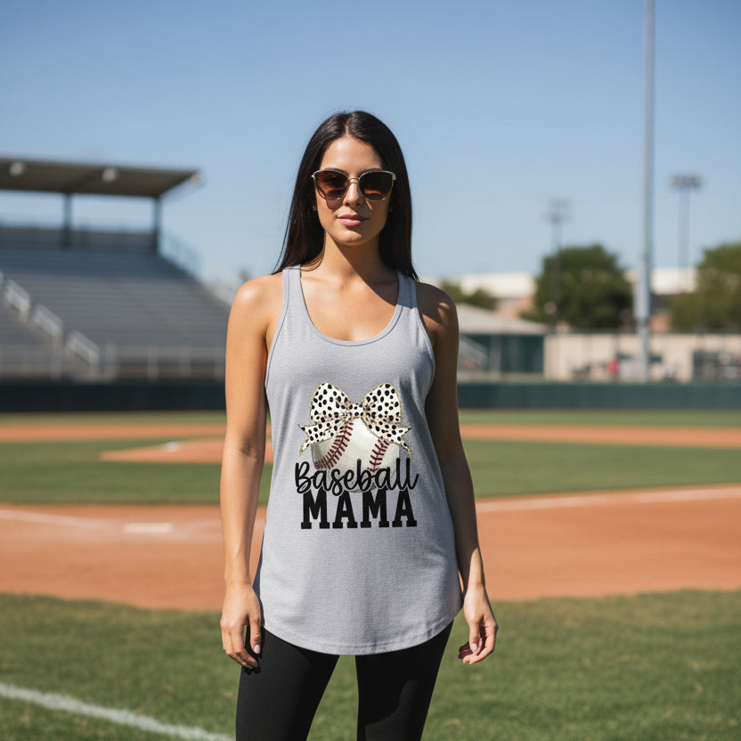 Baseball Mama Bow Vibes – Cute & Trendy Game Day Style Tank Top Heather Gray - N1533 - FRONT