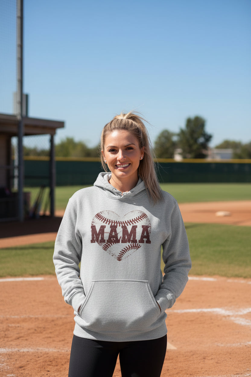 Baseball Mama Heart Hoodie - Athletic Pride Mom Spirit SPORT GREY - FRONT