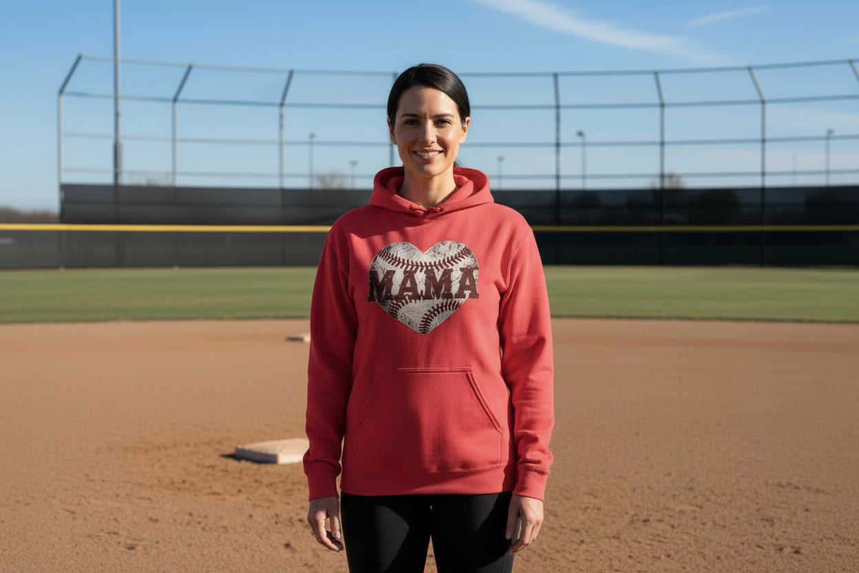Baseball Mama Heart Hoodie - Athletic Pride Mom Spirit RED - FRONT