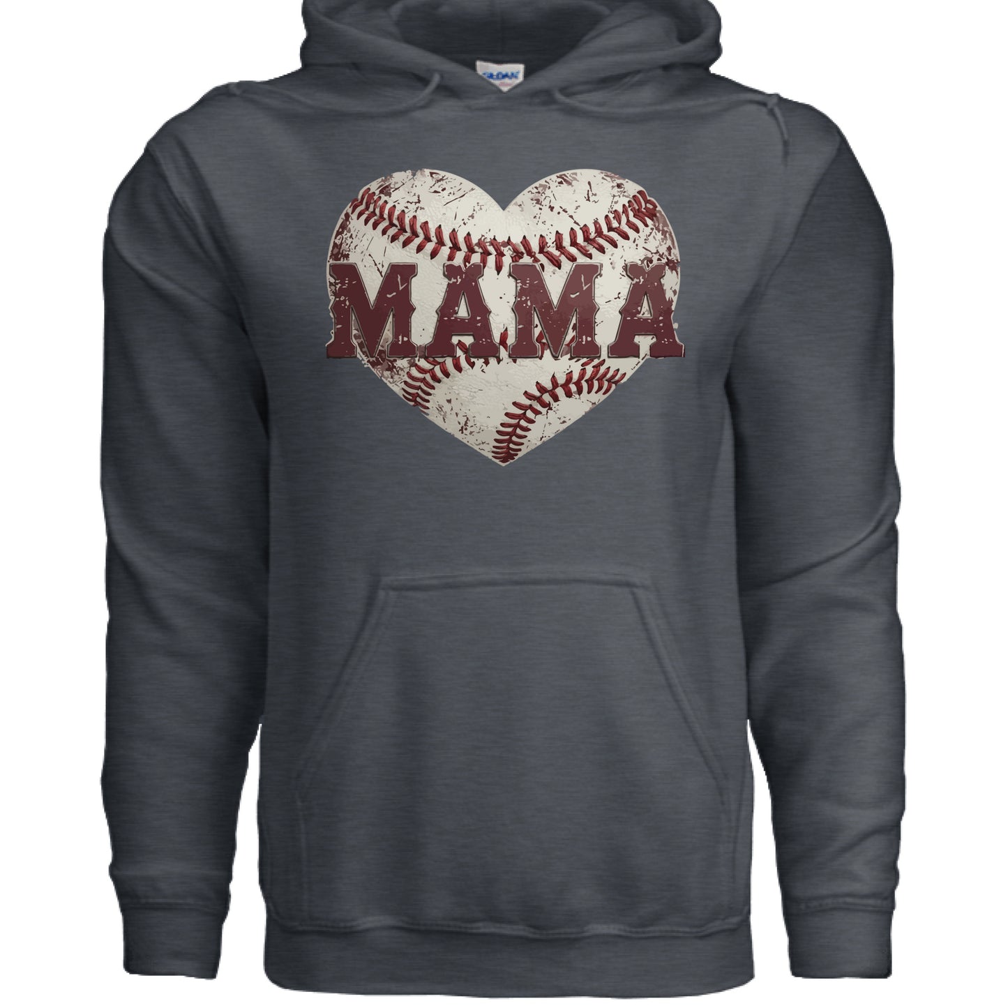 Baseball Mama Heart Hoodie - Athletic Pride Mom Spirit DARK HEATHER - FRONT