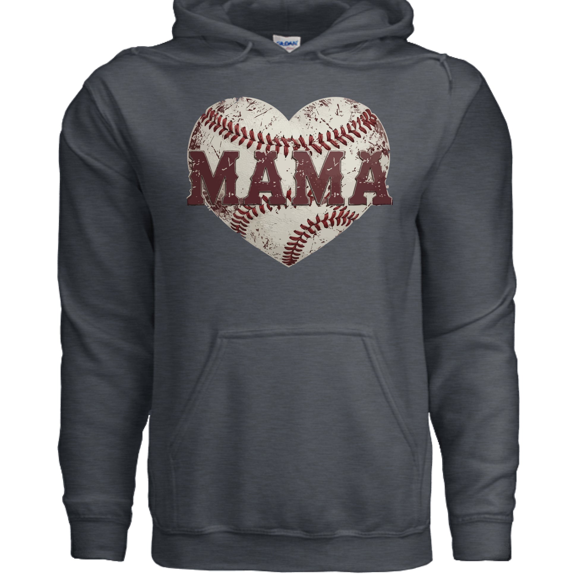 Baseball Mama Heart Hoodie - Athletic Pride Mom Spirit DARK HEATHER - FRONT