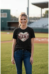 Baseball Mama Heart T-Shirt - Athletic Pride Mom Spirit SOLID BLK BLEND - FRONT