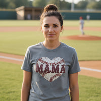 Baseball Mama Heart T-Shirt - Athletic Pride Mom Spirit DEEP HEATHER - FRONT
